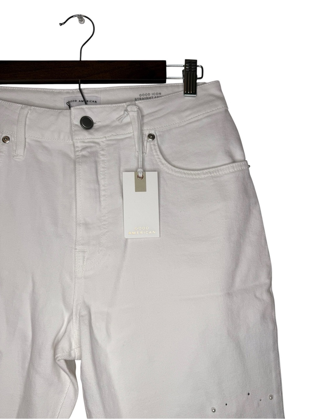 Good American Good Icon Straight Ankle Jeans White Size 8 NWT - Picture 8 of 11